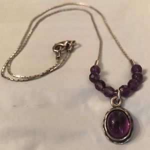 Vintage Silpada Sterling Silver Amethyst Cabochon Pendant Necklace N1282